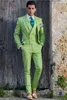 Modig brudgum Tuxedos Två knapp Ljusgrön Notch Lapel Groomsmen Bröllop Mens Blazer Dinner Party Passar (Jacka + Byxor + Vest + Tie) J755