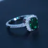 2017 Women Fashion Jewelry Cushion Cut 3CT 5A Green Zircon 5A Zircon Stone 925 Sterling Silver Engagement Wedding Band Ring234J