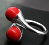 Venda quente novo estilo das mulheres bonito natural coral vermelho 925 anel de prata esterlina