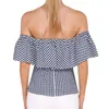 Uit Schouder Sexy Zomer Blouses voor Dames 2018 Ruche Tuniek Tops Femme Korte Mouw Dames Backless Striped Shirts Blusas Mujer