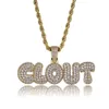 Collana con ciondolo a forma di lettera CLOUT con micro pavé di zirconi cubici hip-hop ghiacciati, collana con ciondolo placcato in colore oro argento per uomo donna