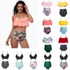 9styles kvinnor midja polka dot bikini sexig utskrift baddräkt sommar strandkläder lotus blad blommig bh sätta baddräkt baddräkt ljja357