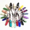 12 piece Six Prism Series Mini Keychain Fashion Natural Stone Pendant Small Key Chain