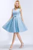 밝은 스카이 블루 레이스 홈 커밍 드레스 v 넥 쇼프 라인 형식 파티 콕티실 댄스 파티 드레스 CPS916