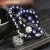 10Pcs 10mm Sparkly Blue Sandstone Bead Tibetan Silver Love Heart Charm Pendant Elastic Stretch Bracelet Valentine's Day Gift for Male Female