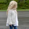 Adorable Kids Girls Long Sleeve Cloak Sweaters Knitwear Coat Autumn Sweet Girls Kint Loose Buttons Jacket Clothes Outfit