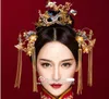 Bruids kostuum, hoofdtooi set, klassieke Chinese make-up, haarspeld, bruiloftshow, grill, draak, phoenix en jurk.