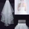 Veli da sposa economici a due strati con pettine bianco avorio con bordo in raso per accessori da sposa Veli da sposa312y