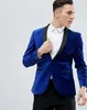 Azul Royal De Veludo Mens Ternos Slim Fit Um Botão Plus Size Padrinhos De Casamento Smoking Para Homens Blazers Xaile Lapel Prom Terno (Jacket + Calças)