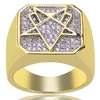 Nieuwe hiphop messing goudkleurige ringen iced out cz strone geometrische vorm vierkante mannen ring jewerly