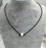 Bijoux en perles de cuir noir, un grand collier ras du cou en perles, collier de perles d'eau douce blanches, bijoux de cadeau de mariage d'anniversaire pour femmes, 2018N8