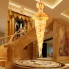 Long Gold Modern Crystal Chandelier American Crystal Lotus Flower Chandeliers Lights Fixture LED Light Hotel Home Inomhusbelysning