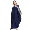 Plus Rozmiar Jakość Nowy Arab Elegancki Luźny Abaya Kaftan Islamska Moda Muzułmańska Dress Odzież Design Kobiety Navy Blue Dubai Abaya