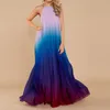 Partykleider 2021 Sexy Frauen Rückenfreies Maxikleid Plissee Ärmellos Sommer Chiffon Neckholder Lang Boho Strand