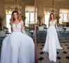 2018 Bohème Une Ligne Robes De Mariée D'été Plage Sheer Cou Manches Longues Illusion Côté Split Dentelle Appliques En Mousseline De Soie Foraml Robes De Mariée