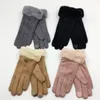 New Suede Single-threaded Mouth Split Gloves for Autumn and Winter Warm Outdoor Furry Student's Double-decker Thickened Lamb