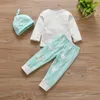 Set di vestiti per neonati in cotone natalizio a maniche lunghe con stampa di testa di cervo T-shirt + pantaloni + cappello 3 pezzi Set di abbigliamento per bambini infantili