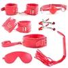 Bondage 7pcs förspelningsrätta faux läder krage piska handleden ankel manschetter blindfold gag # g94