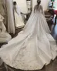Applizierte Blumen 2018 3D-Kleider Hofschleppe Lange Illusionsärmel Ballkleid Hochzeit Brautkleid Nach Maß