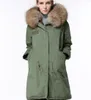 Moda mujer chaquetas cálidas adorno de piel de mapache marrón MEIFENG forro de piel de conejo caqui lona verde militar parkas largas
