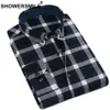 SHOWERSMILE Yellow Plaid Shirt Men Cotton Red Checkered Shirt Male Slim Fit Casual Long Sleeve Autumn Winter Clothing New