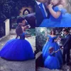 Royal Blue Princess Wedding Flower Girl Dresses Puffy Tutu Off Ramię Sparkly Kryształy 2018 Maluch Little Girls Pageant Communion Dress