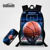 Sacs d'école d'élève de football d'impression 3D 2 pièces/ensemble sacs à dos de trousse à crayons pour enfants sacs à livres de basket-ball de personnalité pour garçons sacs à dos pour hommes cartables