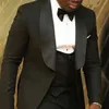 Black Business Party Men Suits for Prom 3 Piece Jacket Binse Жилета шаль в лацкане на заказ свадебных жениха Tuxedos4441022