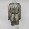 20187 Joyfunear Otoño Invierno Vestido de lentejuelas de manga larga Vestido ajustado sexy Patrón dorado Cuello alto Vestidos de fiesta para mujer Club nocturno caliente