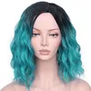 Hair wig Cosplay wigs Ombre Blue Wigs Short water Wave False Hair Synthetic Hair High-temperature Resistance Free Shipping 2018