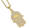 Hip Hop Hamsa Hand of Fatima Lucky Evil Protection Eye Protection Amulette Collier Pendant Crystal 24inch Chain de corde9594716