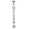 Fashion Stainless Steel Zircon Long Dangle Round Rhinestone Navel Belly Ring Button Bar Barbell Rings Piercing Reverse Jewelry