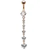 Mode roestvrij staal zirkoon lange dangle ronde strass navel buik ring knop bar barbell ringen piercing reverse sieraden