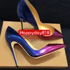 Freie Art und Weise Frauen lila blaues Lackleder spitze Zehenschuhe High Heels dünne Schuhe mit Absätzen pumpt echtes Leder 120 mm neue Marke