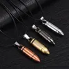 Men Titanium Steel Necklaces Bullet Pendant Leather Chain Necklace Women Jewelry