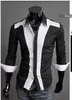 2014 Spring Mens Patchwork Casual Long-Sleeve Shirt Bomull Slim Dress Fashion Herrskjorta Storlek M-XXL