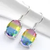 Luckyshine Mix Color 4 pcs/lot 925 sterling silver small and exquisite Rainbow BI-COLORED Tourmaline Gemstone Silver Dangle Earrings Jewelry