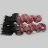 T1B/Nastro colorato rosa nelle estensioni dei capelli umani Macchina fatta Remy Capelli brasiliani dell'onda del corpo 200G 80 Pezzi Ombre Trama della pelle Estensioni dei capelli