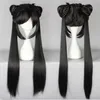 Perruque Lolita longue et droite noire pour fille, avec deux queues de cheval, perruque design
