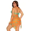 Plus Size Swimwear Orange Blue Polka Dot Print Tankinis Swimsuit Women Bathing Suits Beach Dress Swim Wear