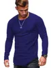 Moda Primavera Otoño Camiseta de manga larga para hombre Marea Diseño de hombro arrugado Cuello redondo Camiseta de manga larga Sólido