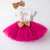 Baby Mädchen Erster 1. Geburtstag Outfits Neugeborenen Bebes Kleidung Sets Anzüge Weiß Strampler Tutu Rock Stirnband Kleinkind Mädchen Kleidung Set