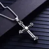 Classic Retro Cross Pendant Necklace 316L Stainless Steel Gold Plated with Sweater Chain Necklace