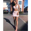 Sexy femmes rose fourrure vêtements ensemble été Clubwear sangle licou haut court soutien-gorge + Mini moulante jupe dame soirée fête