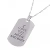 Stainless Steel Pendant Necklace " I Love You To The Moon and Back "Dog Tag Necklace Military Mens Jewelry Family Gift