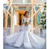 South African Mermaid Bröllopsklänningar Lace Appliques Plus Size Sheer Långärmade Brudklänningar Satin Sweep Train Wedding Vestidos