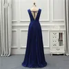 Seksi Kraliyet Mavi Gelinlik Modelleri Derin V Boyun Açık Geri Şifon Dantelli Kat Uzunlukta Ucuz Uzun Balo Akşam Örgün Elbise Abiye 2019