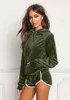 Women Fashion Sportswear Autumn Gold Velvet Tracksuit Womens Two Piece Set Hooded Hoodies +short Pants Casual Sporting Suits