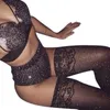 Sexy Set Femmes Fishnet Bikini Collons ouverts Coutettes Mesh en dentelle Pantyhose brillante Rhingestone Party Club Stockings Fish Net Hosiery Erotic