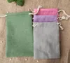 Sac cadeau en lin gris argenté, 8x10cm, 9x12cm, 10x15cm, 13x17cm, 15x20cm, paquet de 50 pochettes d'emballage en Jute pour bonbons de fête, maquillage, bijoux